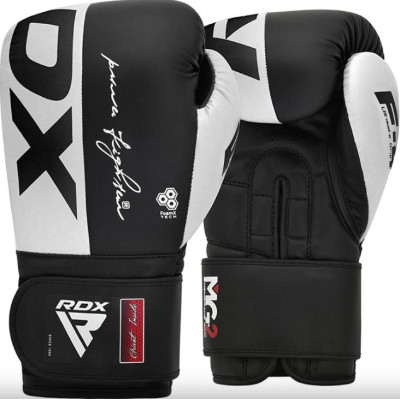 Боксерські рукавиці RDX F4 Boxing Sparring Gloves Hook & Loop WHITE/BLACK 12 унцій