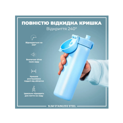 Пляшка для води металева ION8 600 мл. Stainless Steel , Alaskan Blue