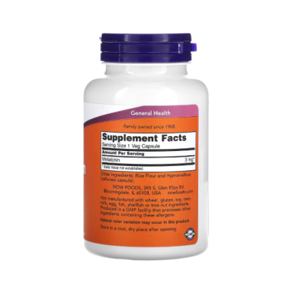 NOW Melatonin 3 мг  180 веган капс