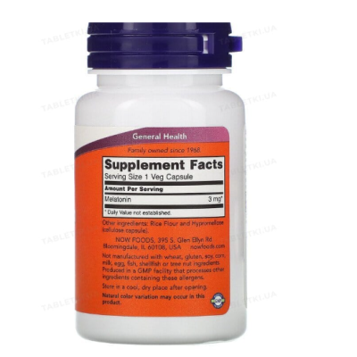 NOW Melatonin 3 мг 60 веган.капс