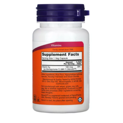 NOW Vitamin MK-7 K-2 100 мкг - 60 веган капс