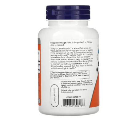 NOW Acetyl L-Carnitine 500 мг - 100 веган капс