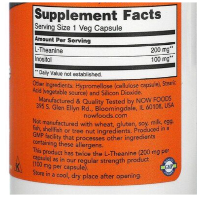 NOW L-Theanine 200 мг - 60 веган капс