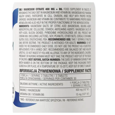 OV Magnesium Citrate 400mg + B6 - 90 таб