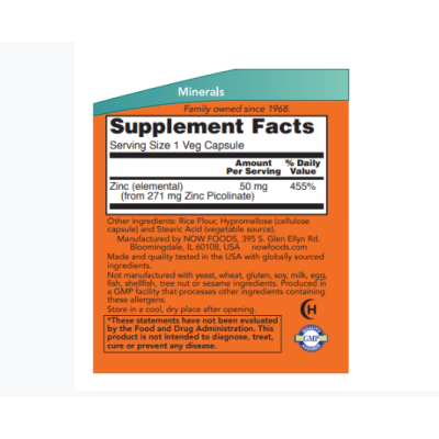 NOW Zinc Picolinate 50 мг - 120 веган капс