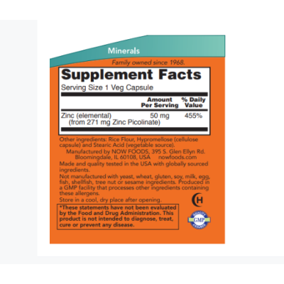 NOW Zinc Picolinate 50 мг - 60 веган капс