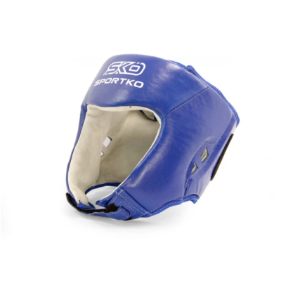 Шолом боксерський із печаткою ФБУ шкіра SPORTKO ,р.M(синій)