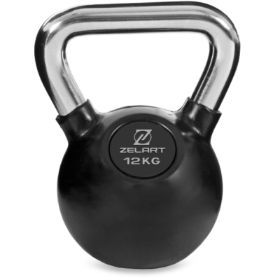 Гиря тренувальна цільна гумова з хромованою ручкою Zelart TA-5162-12 вага 12кг чорний