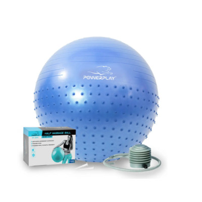 М'яч для фітнесу (фітбол) напівмасажний PowerPlay 4003 Ø65 cm Gymball  Синій + помпа