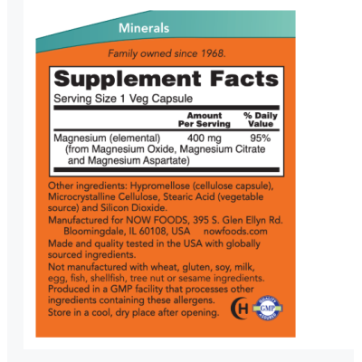 NOW Magnesium 400 мг - 180 веган капс