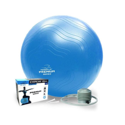 М'яч для фітнесу (фітбол) укріплений PowerPlay 4000 Ø65 cm Premium Gymball Anti-Burst Синій + помпа