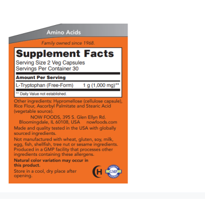 NOW L-Tryptophan 500 мг - 60 веган капс