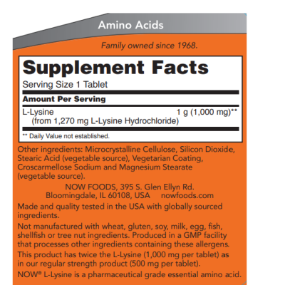 NOW L-Lysine, 1000 мг  - 100 таб