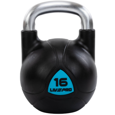 Гиря цельная с полиуретановым покрытием и хромированной ручкой LiveUp LP8040-16, вес 16 кг черный