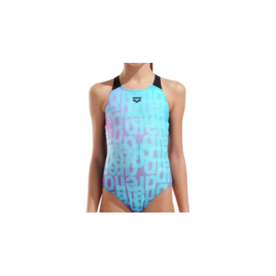 Купальник закритий для дівчат Arena MULTI COLOURS SWIMSUIT V BACK блакитний, чорний Діт 152 см