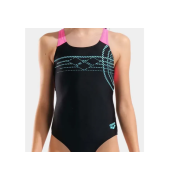Купальник закритий для дівчат Arena SUNRISE SWIMSUIT SWIM PRO BACK чорний, бірюзовий, рожевий Діт 140
