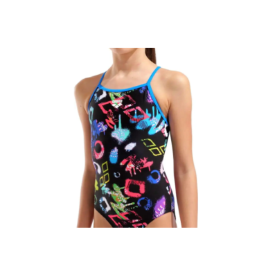 Купальник закритий для дівчат Arena GRAFFITI SWIMSUIT LIGHT DROP B чорний, мультиколор Діт 140 см