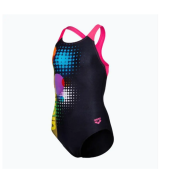 Купальник закритий для дівчат Arena DOTS SWIMSUIT SWIM PRO BACK чорний, рожевий Діт 128 см