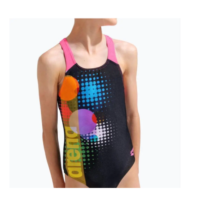 Купальник закритий для дівчат Arena DOTS SWIMSUIT SWIM PRO BACK чорний, рожевий Діт 128 см