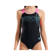 Купальник закритий для дівчат Arena SUNRISE SWIMSUIT SWIM PRO BACK чорний, бірюзовий, рожевий Діт 116 см