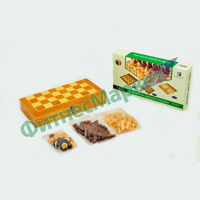Шахматы, шашки, нарды 3 в 1 деревянные W3015 (фигуры-дерево, р-р доски 30см x 30см)