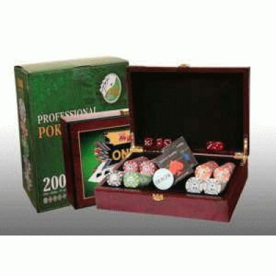 Покерный набор в цвет. карт. коробке-200 YH-300AP (300 фишек,2 кол.карт,5куб.,р-р кор.41*17,5*4,7см)