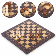 Шахматы, шашки, нарды 3 в кожзам L3508 (фигуры-дереворит, доски 34 * 34 см, черно-золотой)