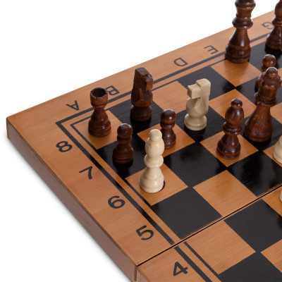 Шахматы, шашки, нарды 3 в 1 бамбуковые 341-163 (фигуры-дерево, р-р доски 40x40см)