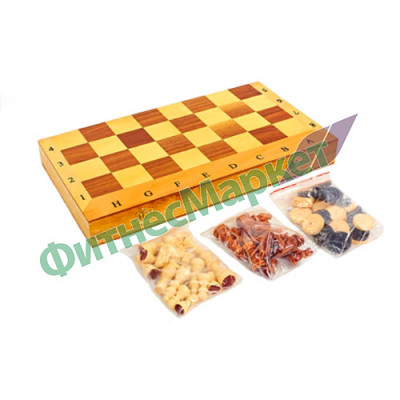 Шахматы, шашки, нарды 3 в 1 деревянные IG-CH-05 (фигуры-дерево, р-р доски 40см x 40см)