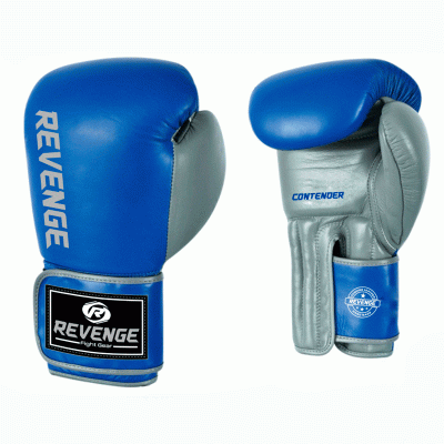 Боксерские перчатки из кожи Revenge EV-10-1038, 10 унций (сине-серые)
